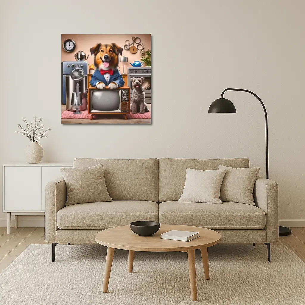 Happy Dog Blue Suit Retro TV Room – Wall Art