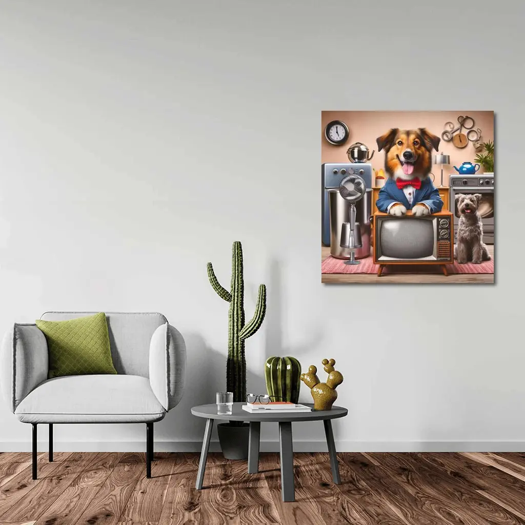 Happy Dog Blue Suit Retro TV Room – Wall Art