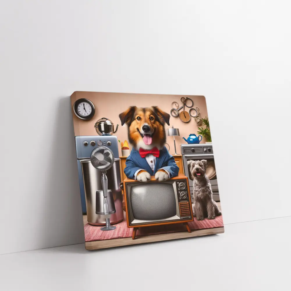 Happy Dog Blue Suit Retro TV Room – Wall Art