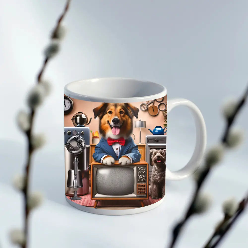 Happy Dog Blue Suit Retro TV Room – Mugs