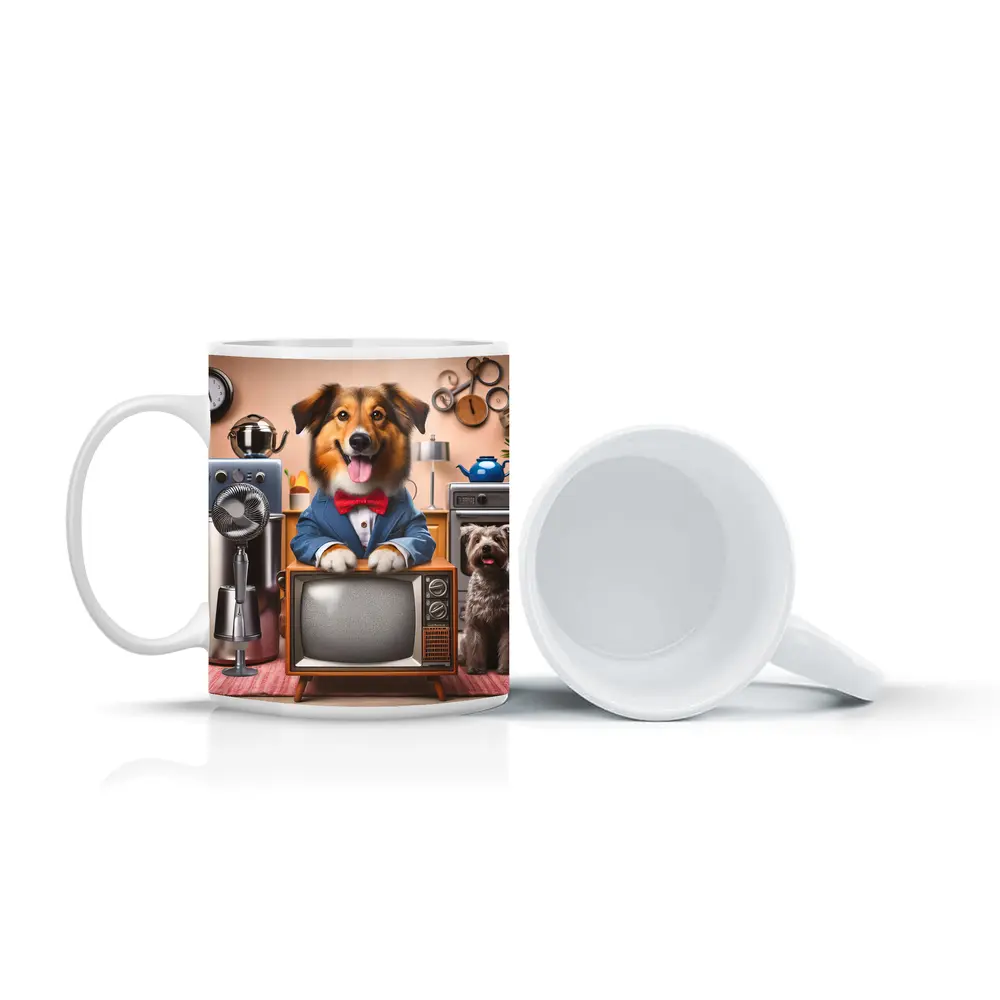 Happy Dog Blue Suit Retro TV Room – Mugs