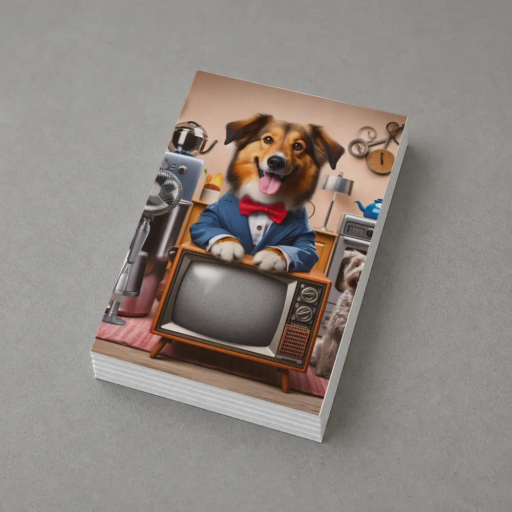 Happy Dog Blue Suit Retro TV Room – Postcards