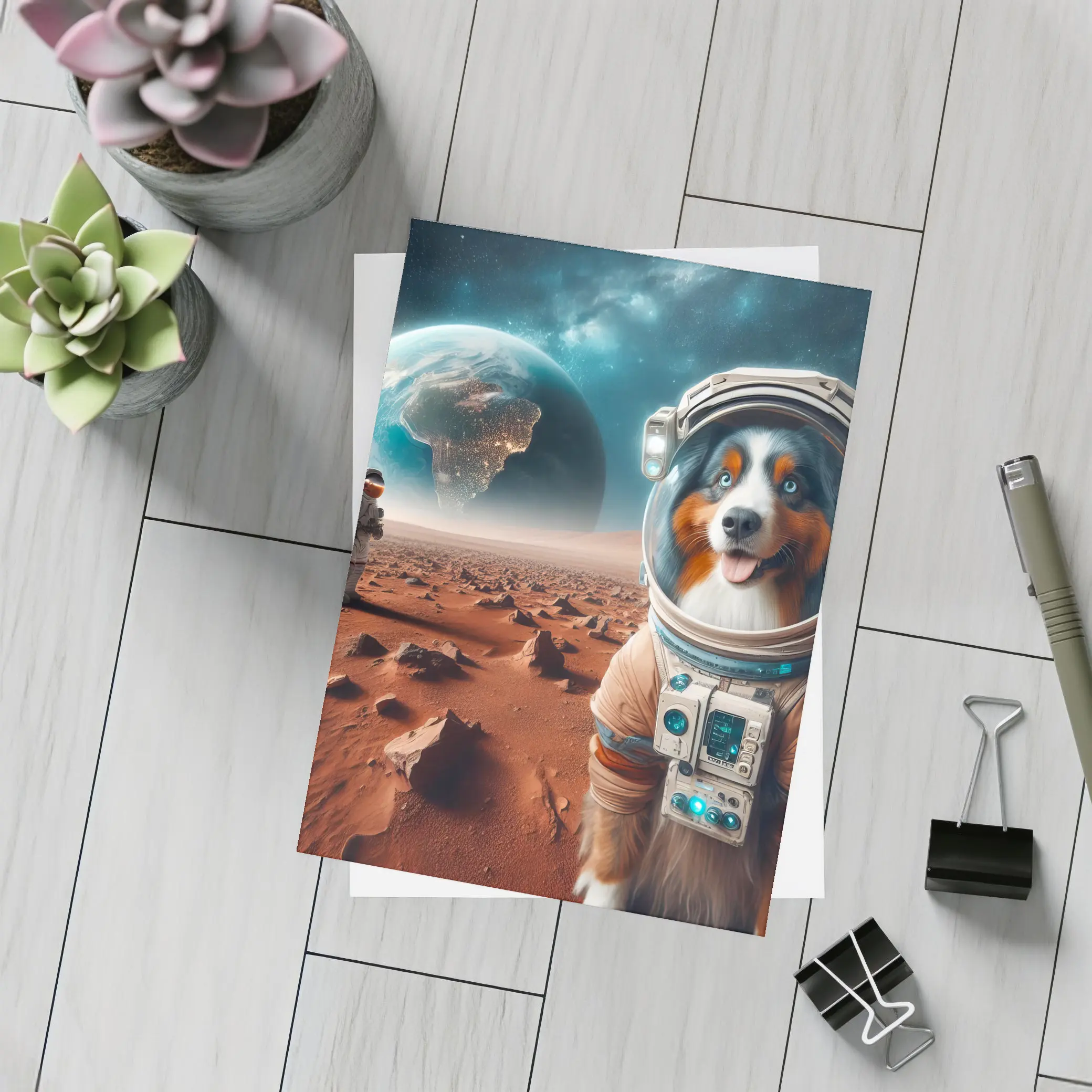 Australian Shepherd Astronaut Dog On Mars – Postcards