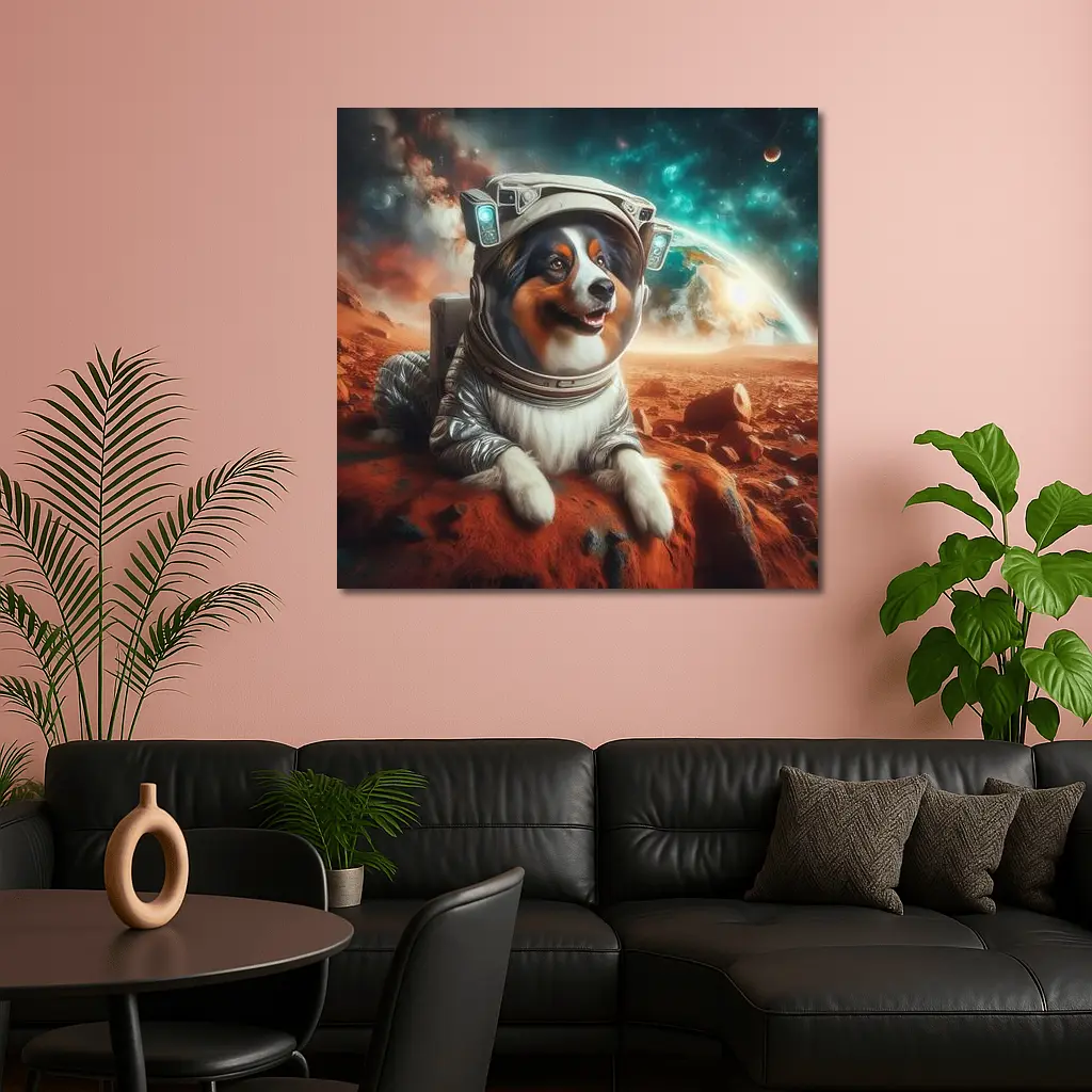 Australian Shepherd Astronaut Dog On Mars – Wall Art