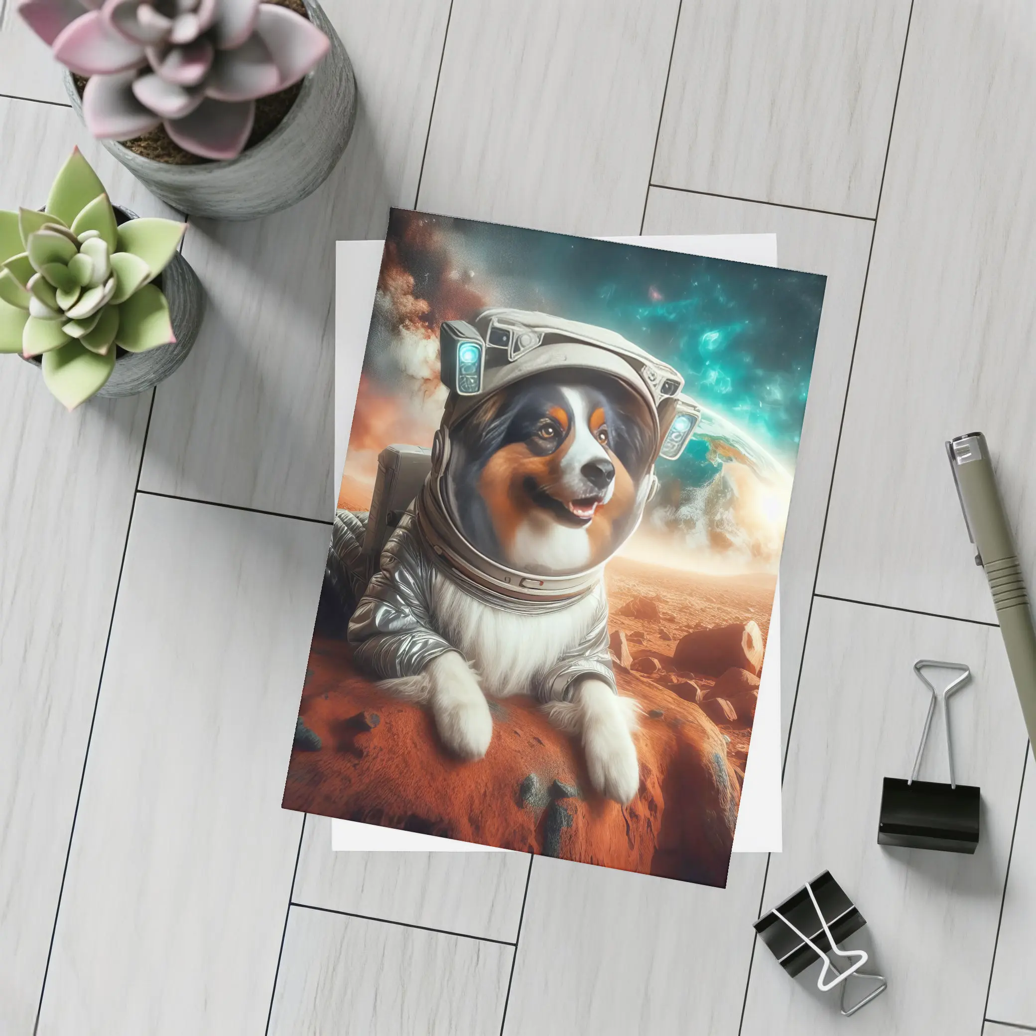 Australian Shepherd Astronaut Dog On Mars – Postcards