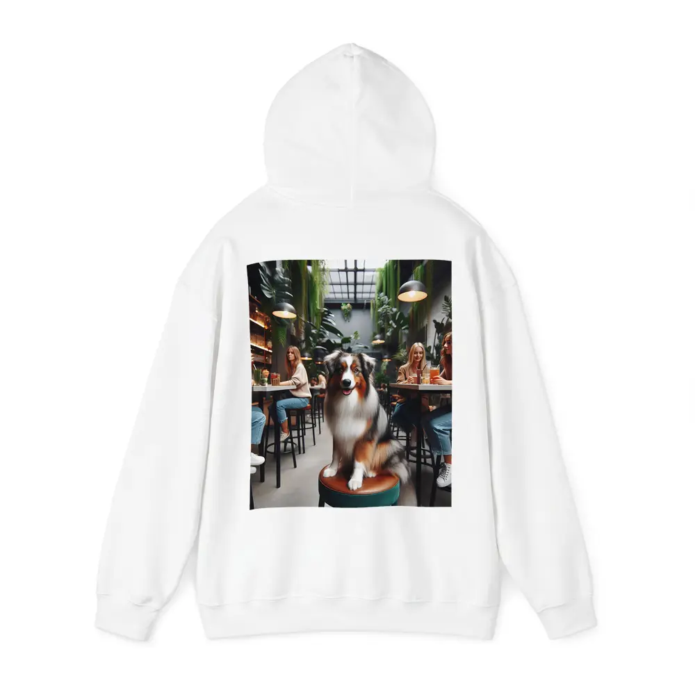 Australian Shepherd Dog Sitting Inside Cafe – Hoodies