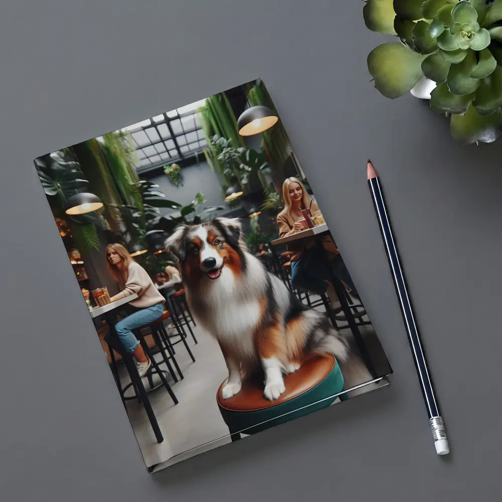 Australian Shepherd Dog Sitting Inside Cafe – Notebooks