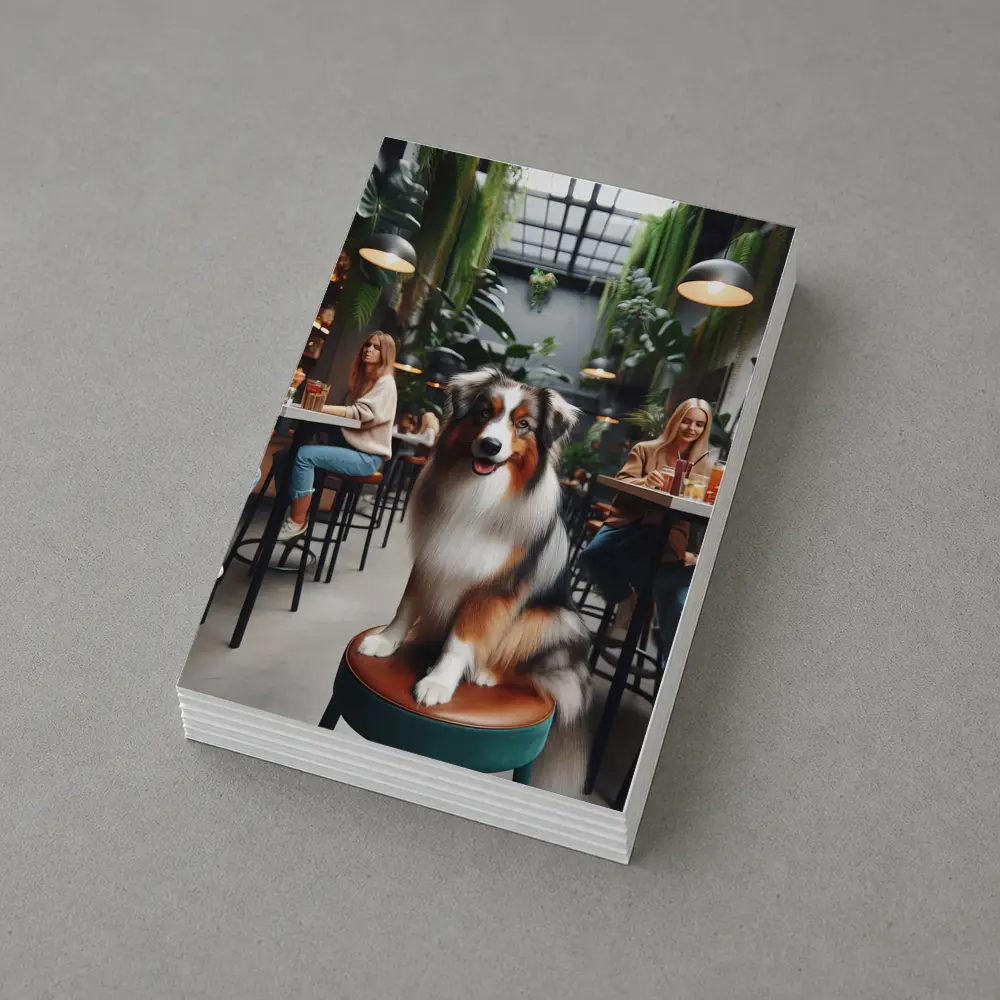 Australian Shepherd Dog Sitting Inside Cafe – Postcards