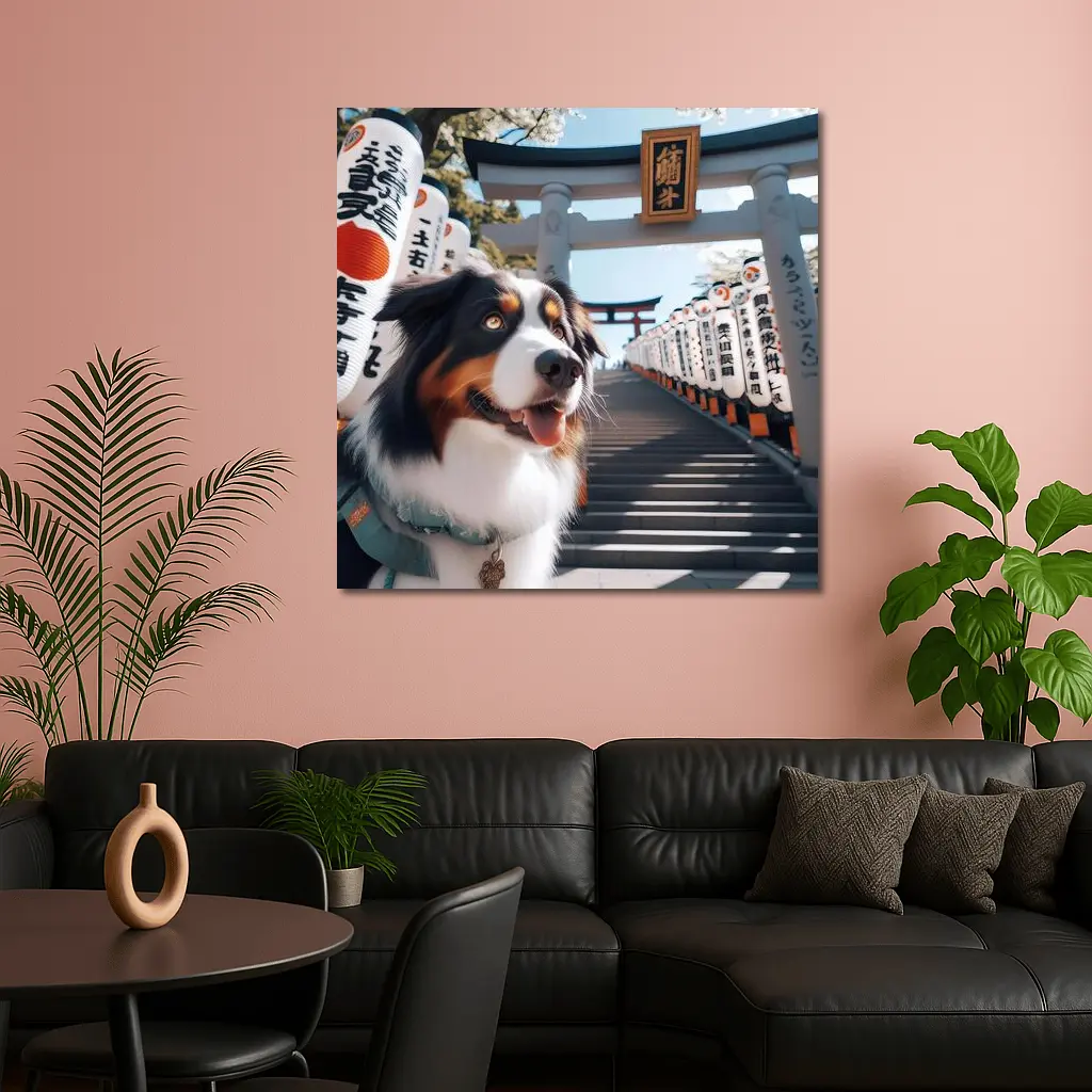 Australian Shepherd Dog Japanese Shrine Torii Gates – Wall Art
