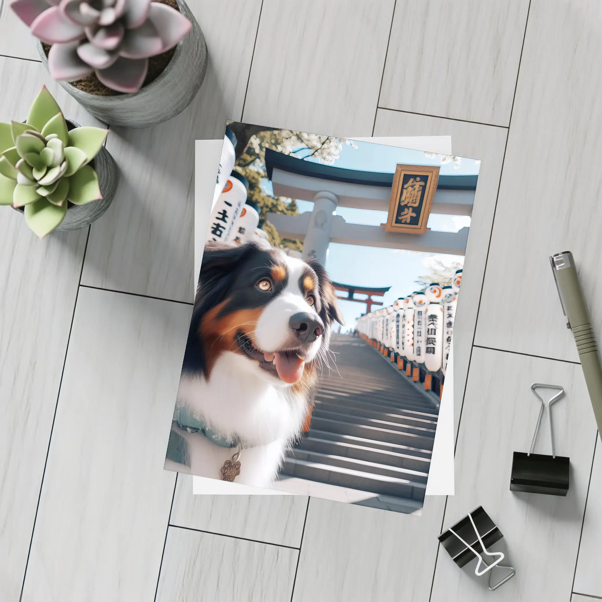 Australian Shepherd Dog Japanese Shrine Torii Gates – Postcards