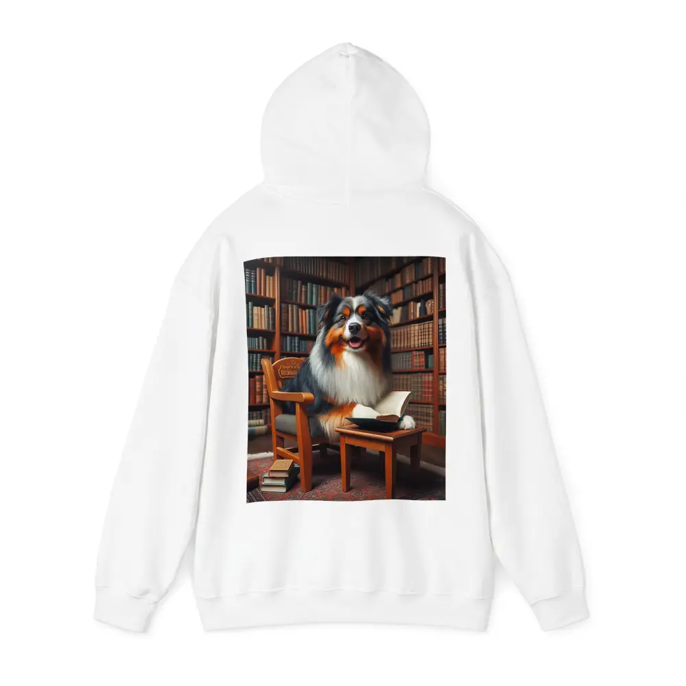 Australian Shepherd Dog Reading In Library – Hoodies