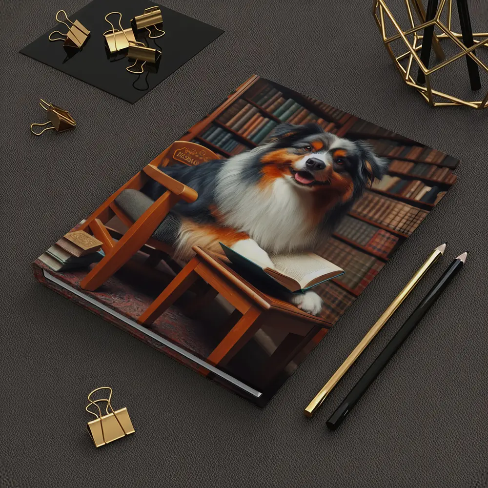 Australian Shepherd Dog Reading In Library – Notebooks