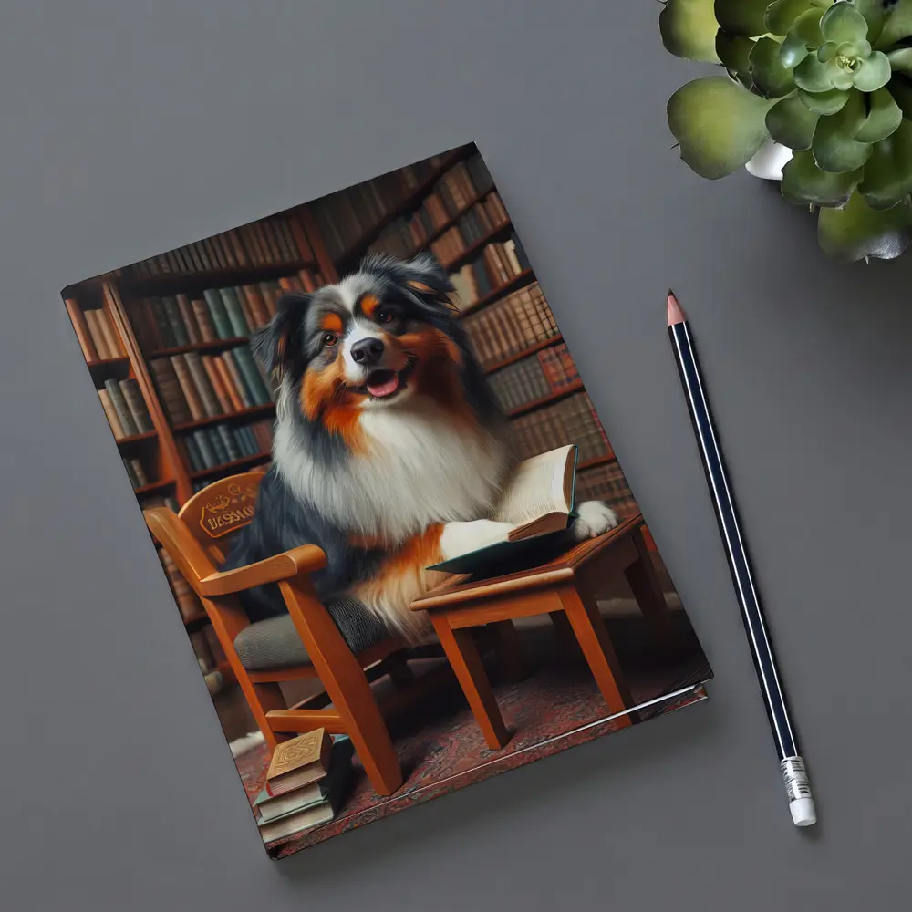 Australian Shepherd Dog Reading In Library – Notebooks