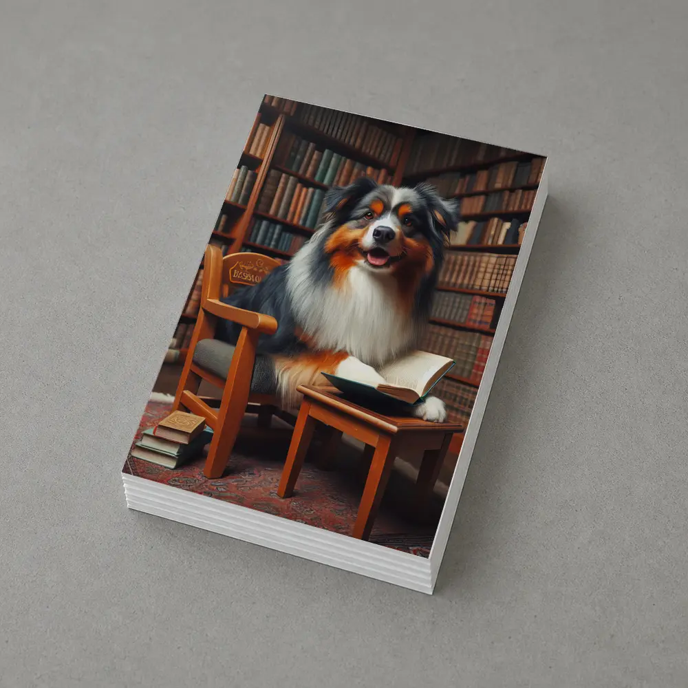 Australian Shepherd Dog Reading In Library – Postcards
