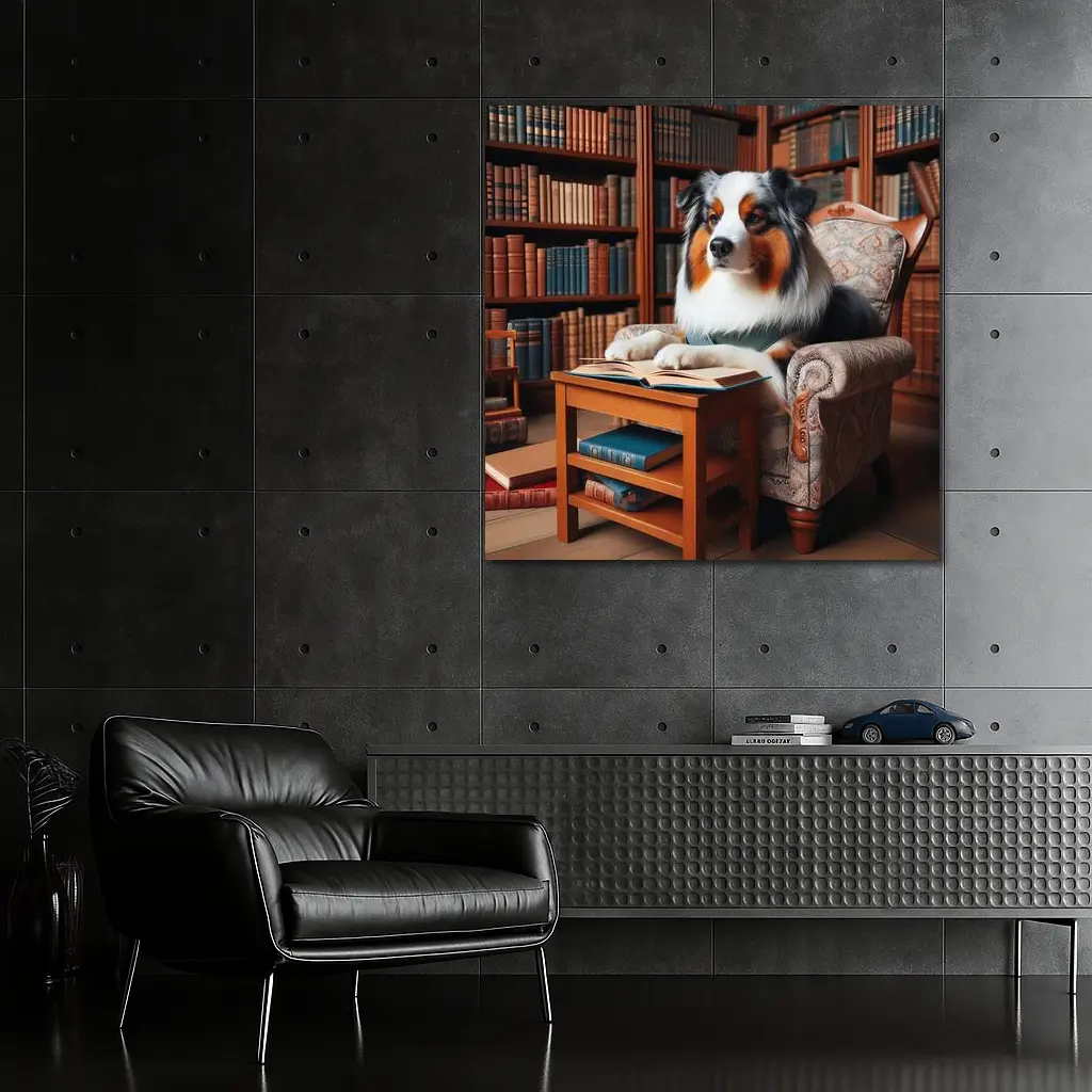 Australian Shepherd Reading Book Library Chair – Wall Art