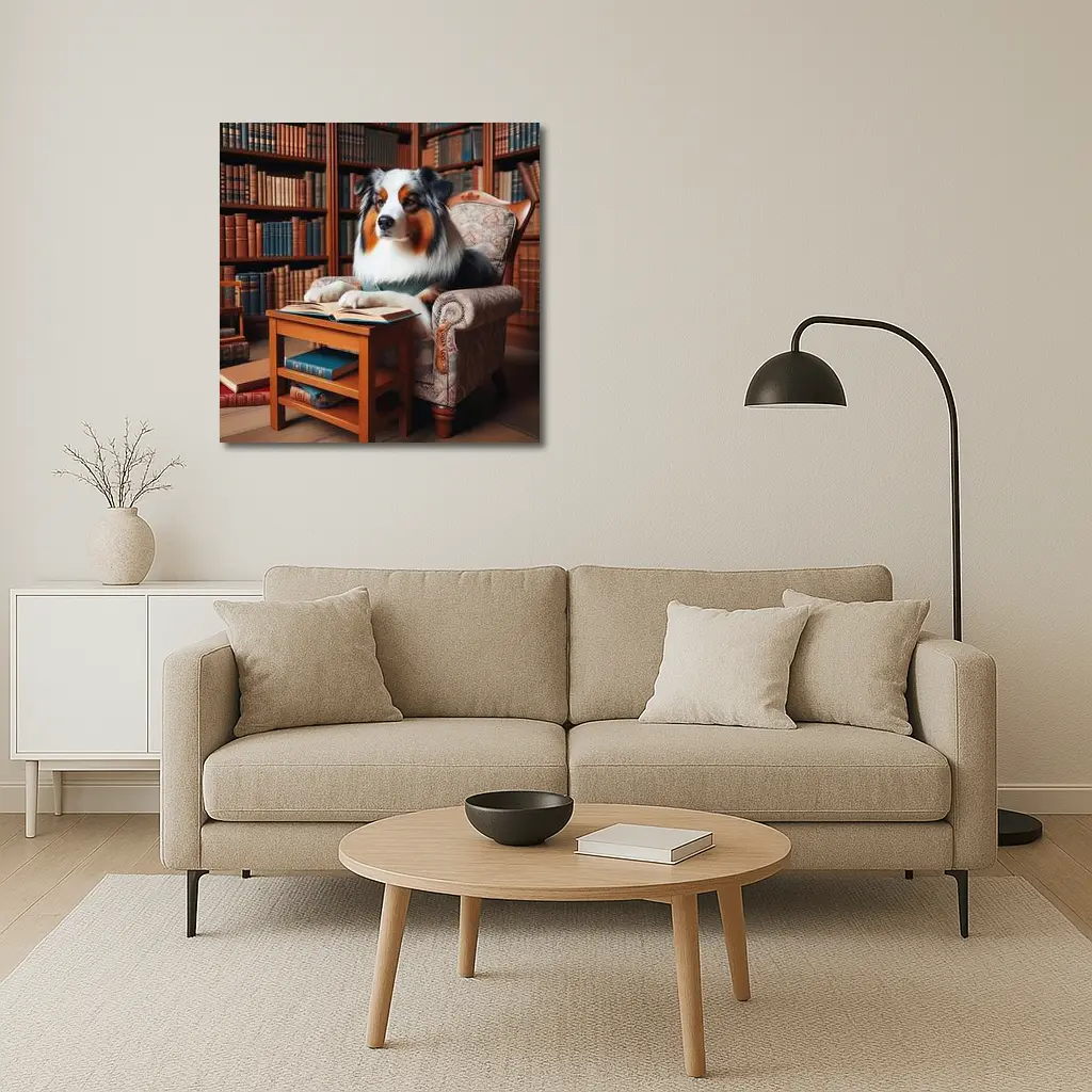 Australian Shepherd Reading Book Library Chair – Wall Art