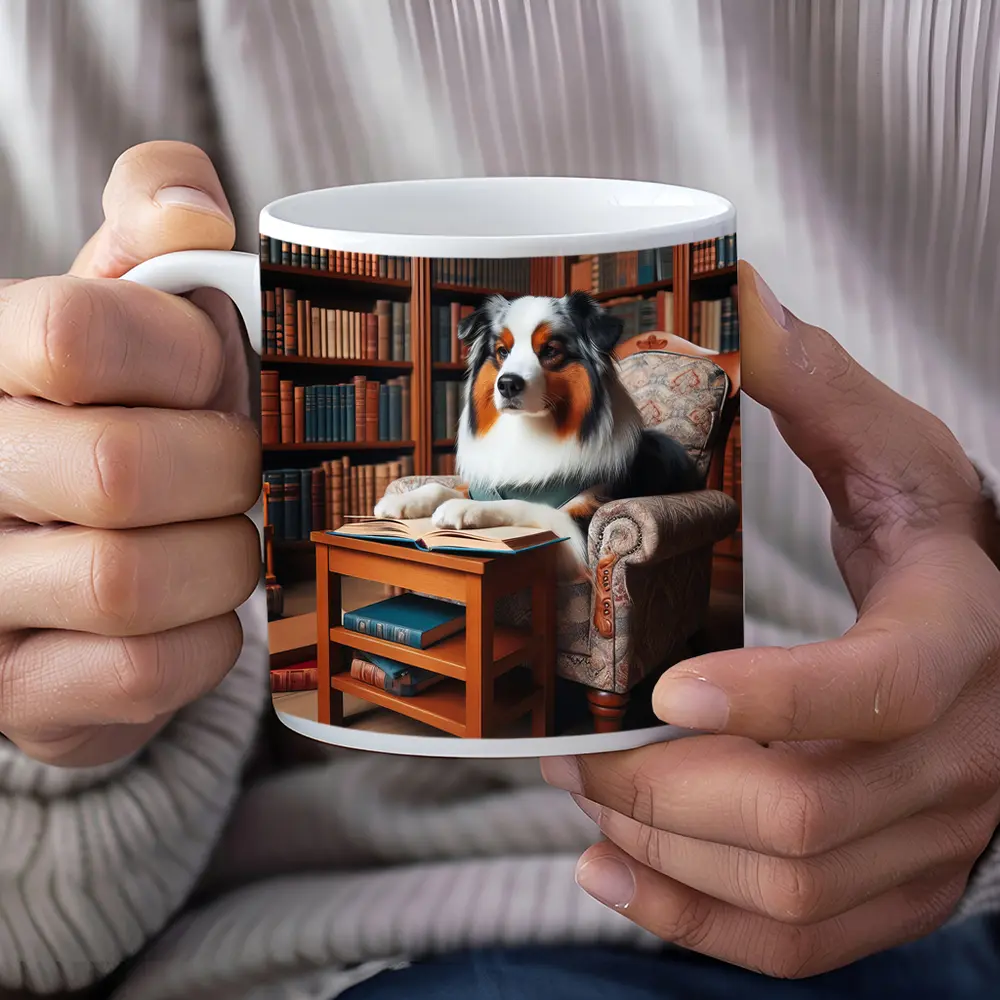 Australian Shepherd Reading Book Library Chair – Mugs