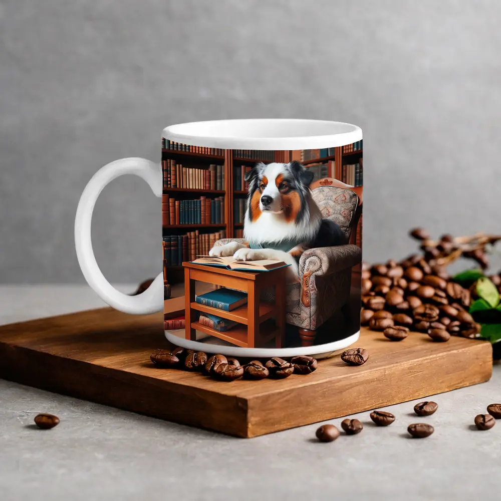 Australian Shepherd Reading Book Library Chair – Mugs