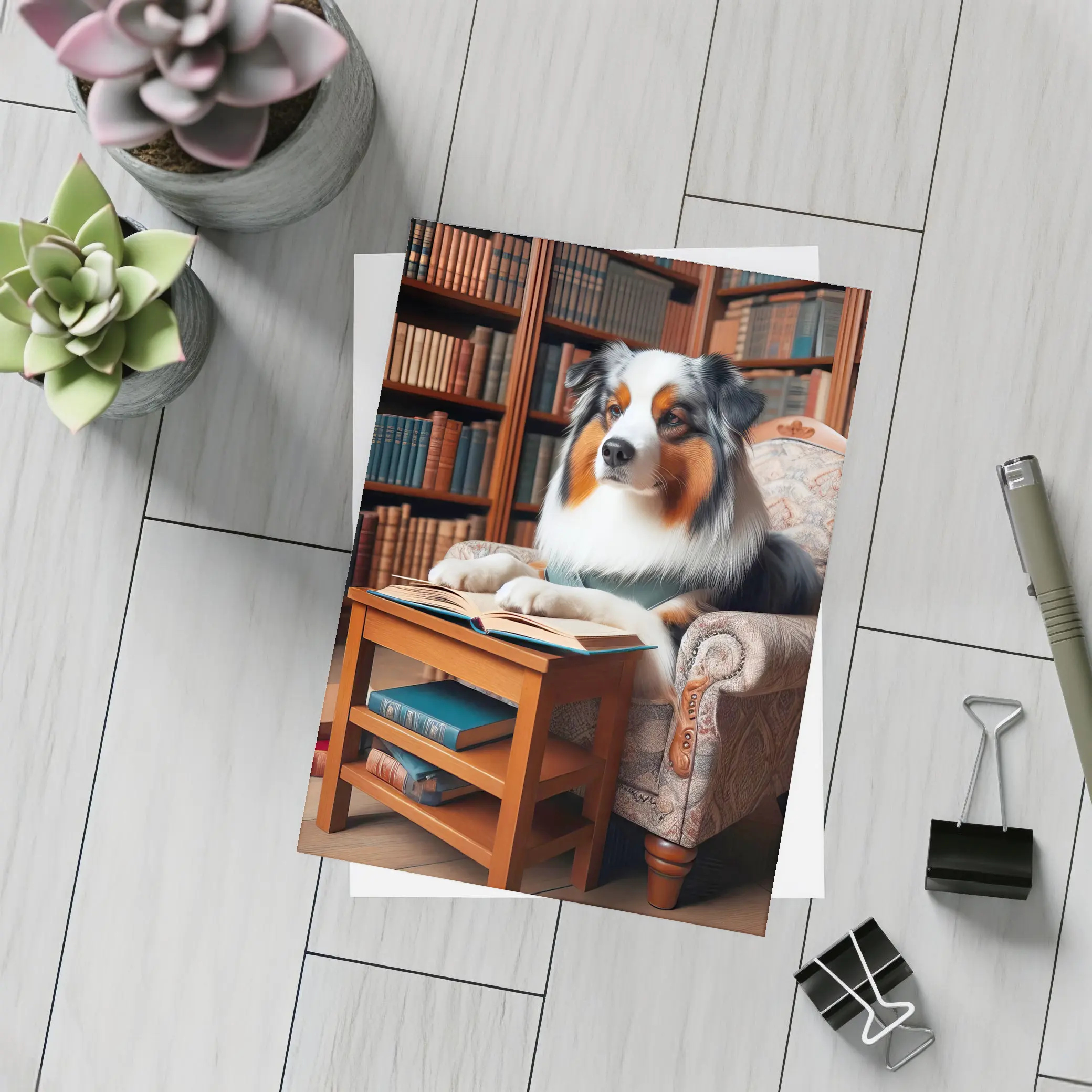 Australian Shepherd Reading Book Library Chair – Postcards