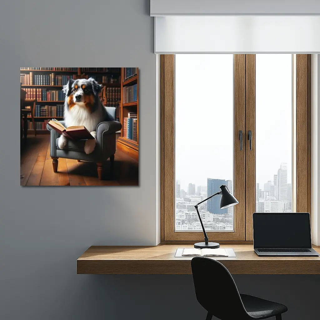 Australian Shepherd Reading Book Library Chair – Wall Art