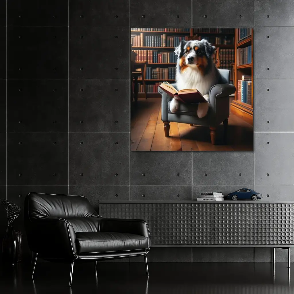 Australian Shepherd Reading Book Library Chair – Wall Art