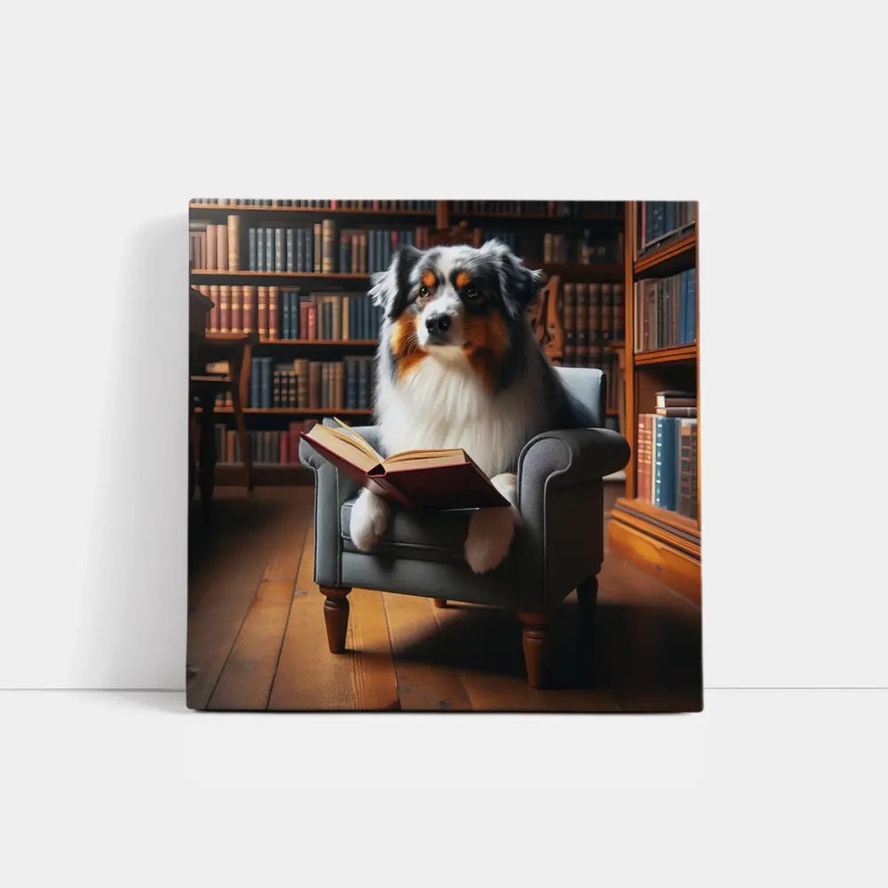 Australian Shepherd Reading Book Library Chair – Wall Art