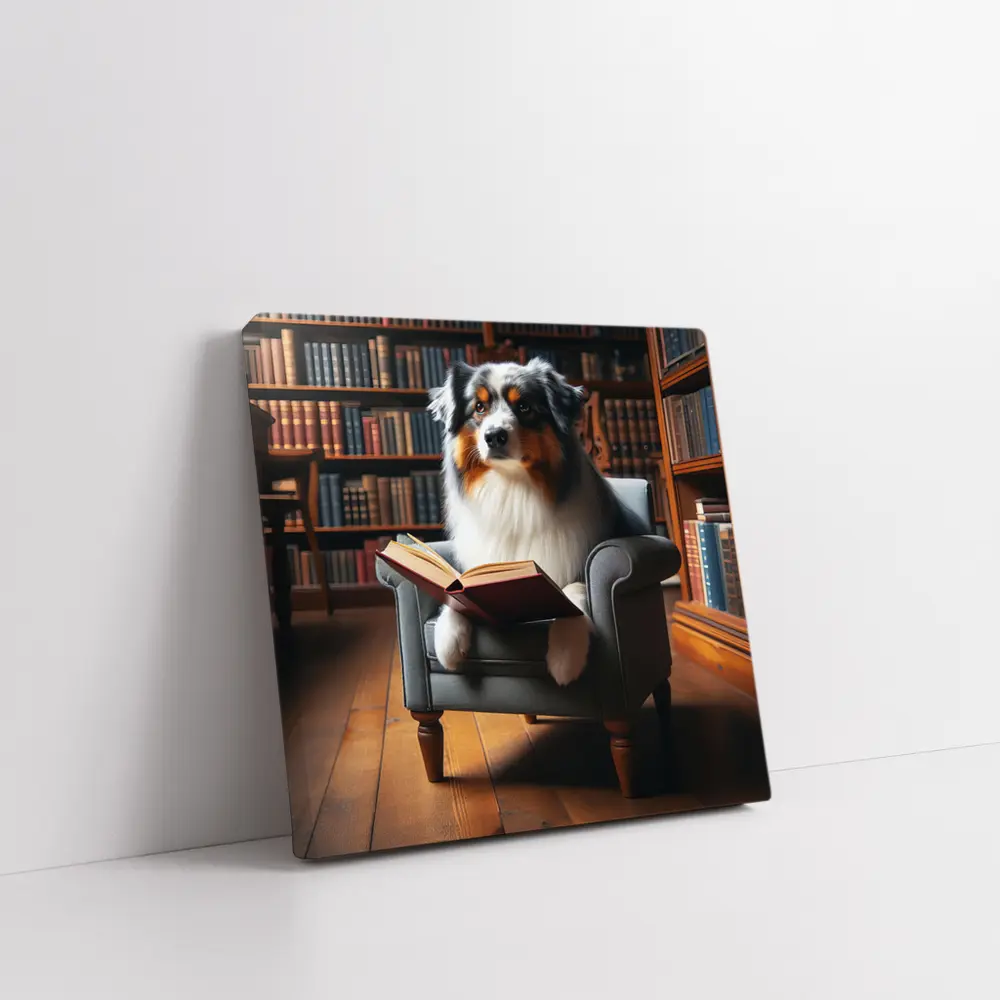 Australian Shepherd Reading Book Library Chair – Wall Art