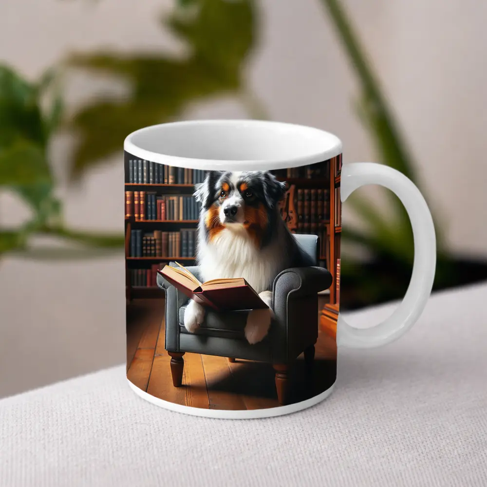 Australian Shepherd Reading Book Library Chair – Mugs
