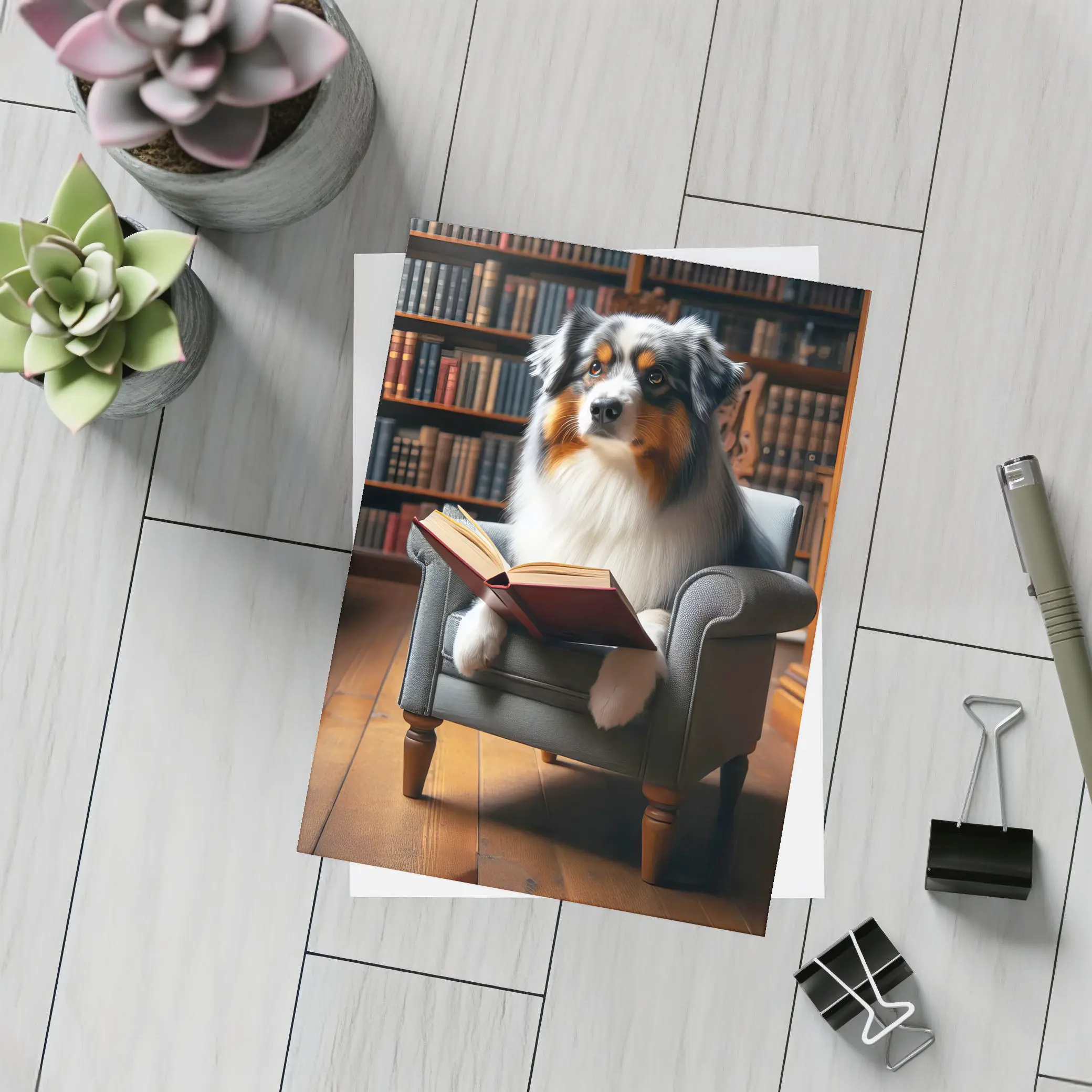 Australian Shepherd Reading Book Library Chair – Postcards
