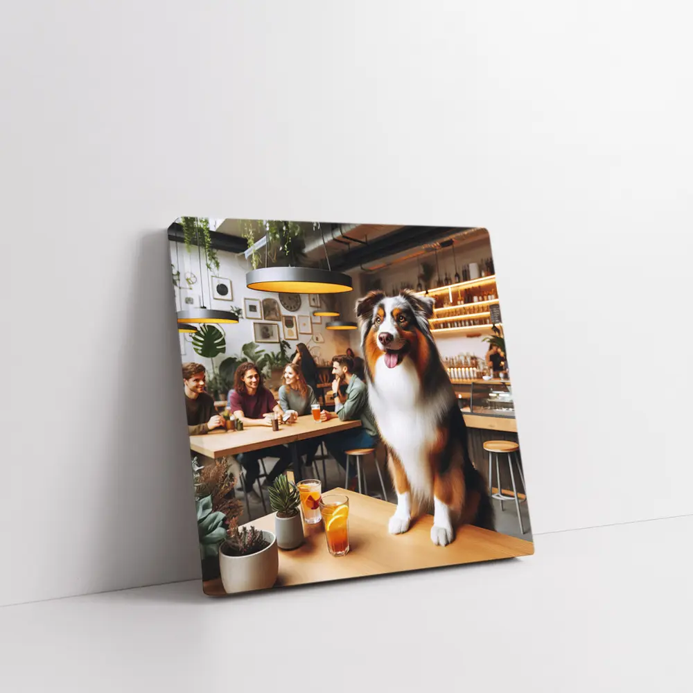 Australian Shepherd Dog In Cozy Cafe – Wall Art