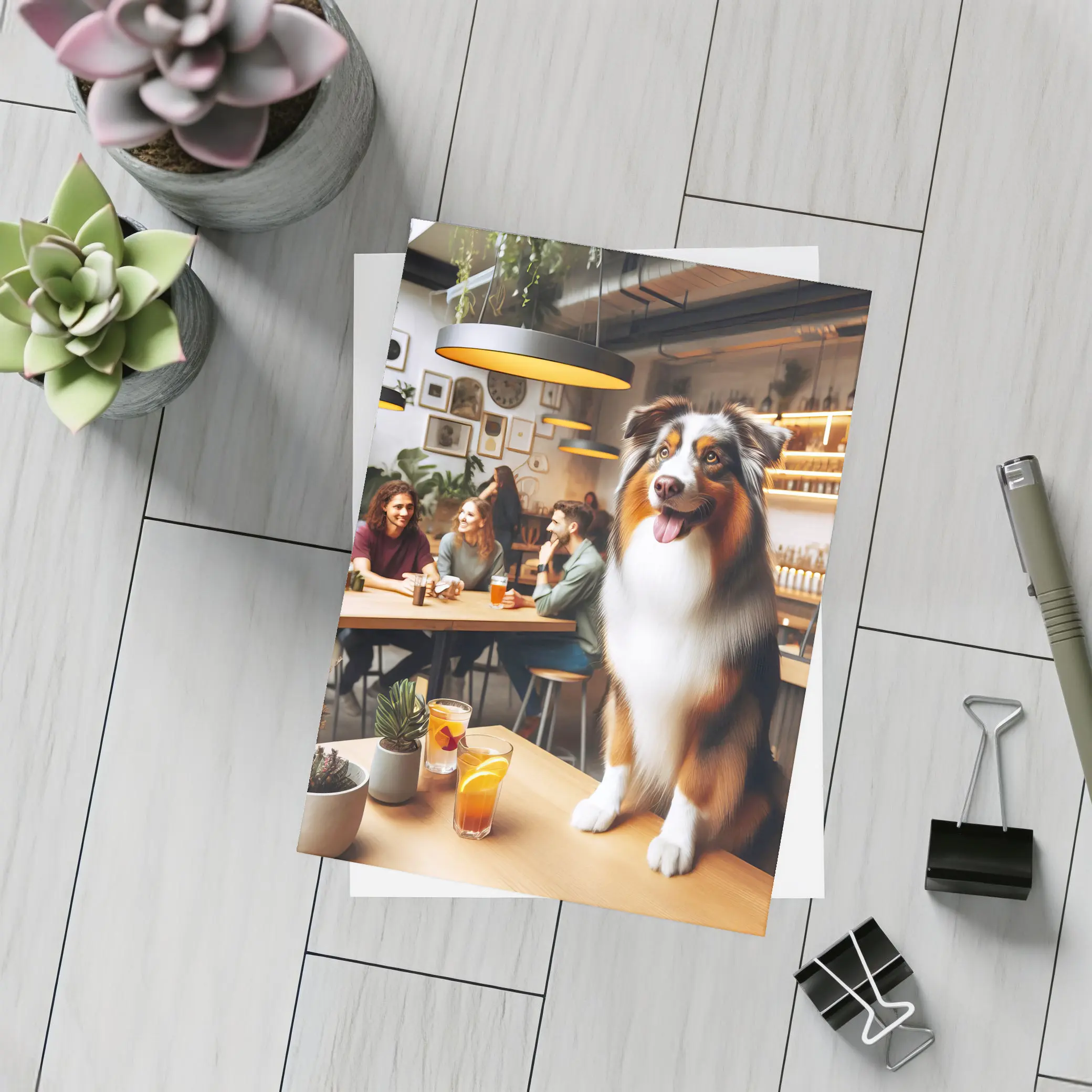 Australian Shepherd Dog In Cozy Cafe – Postcards