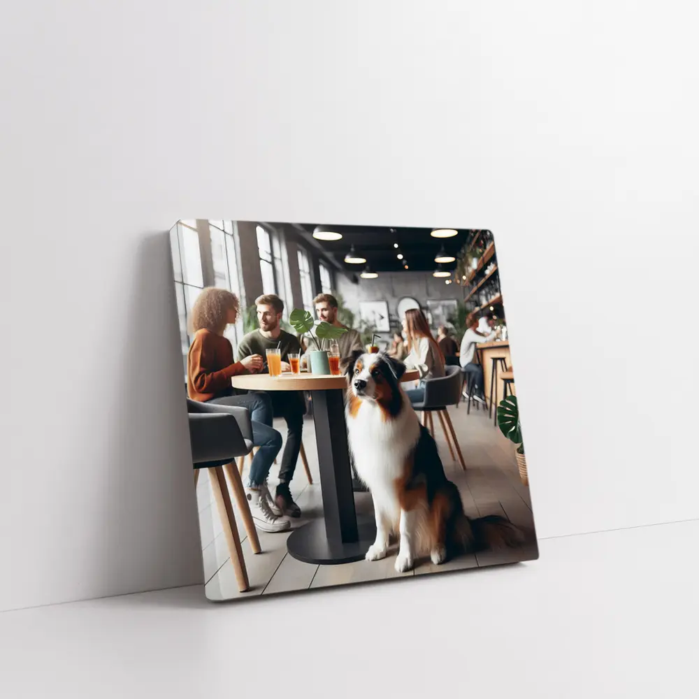 Australian Shepherd Dog Sitting In Cafe – Wall Art