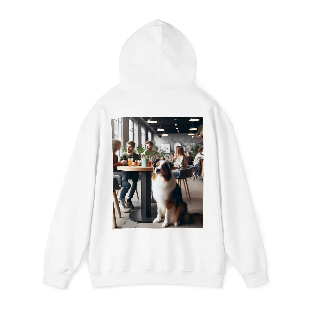 Australian Shepherd Dog Sitting In Cafe – Hoodies