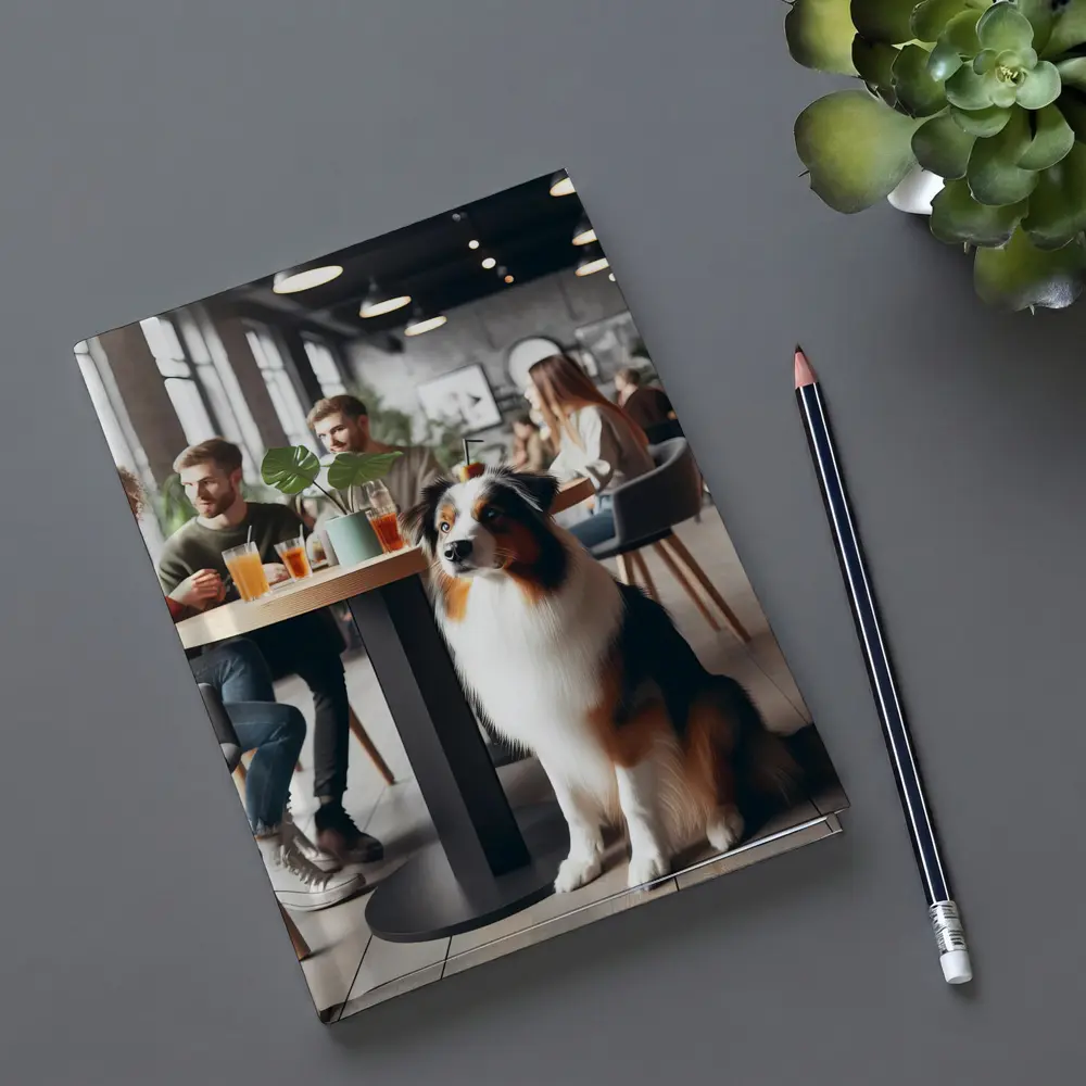 Australian Shepherd Dog Sitting In Cafe – Notebooks