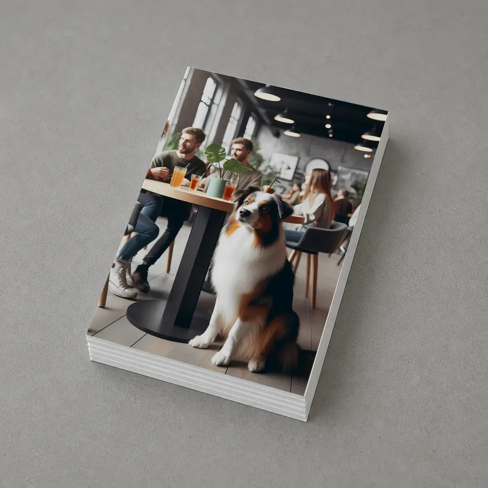 Australian Shepherd Dog Sitting In Cafe – Postcards