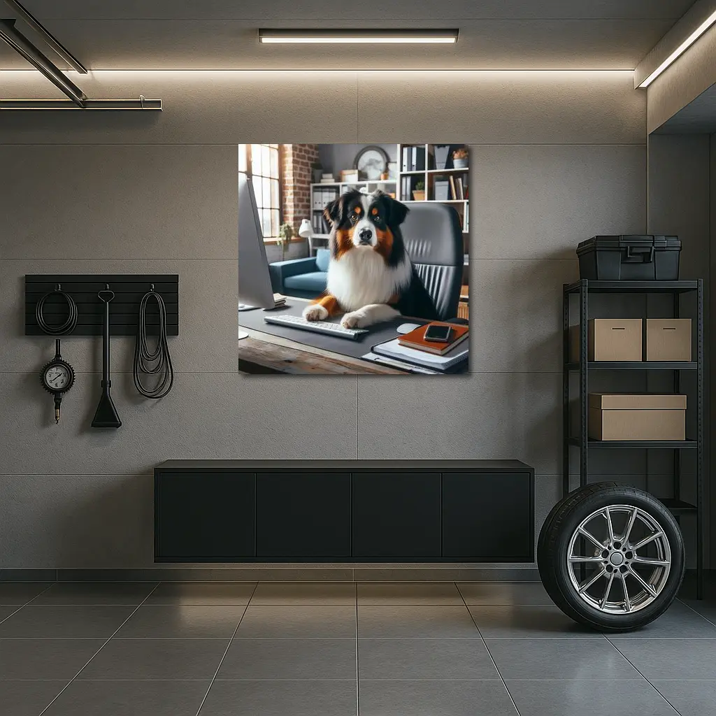 Australian Shepherd Dog Sitting Office Desk – Wall Art