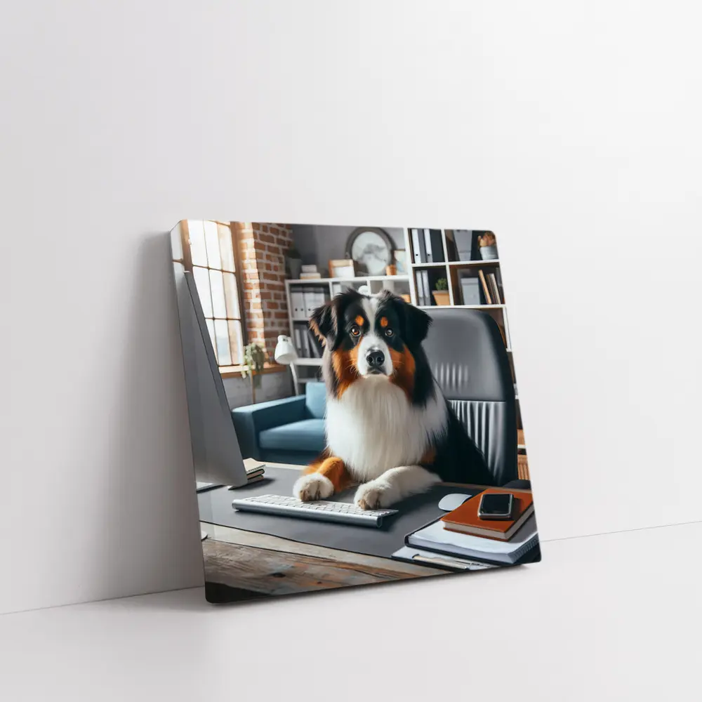 Australian Shepherd Dog Sitting Office Desk – Wall Art