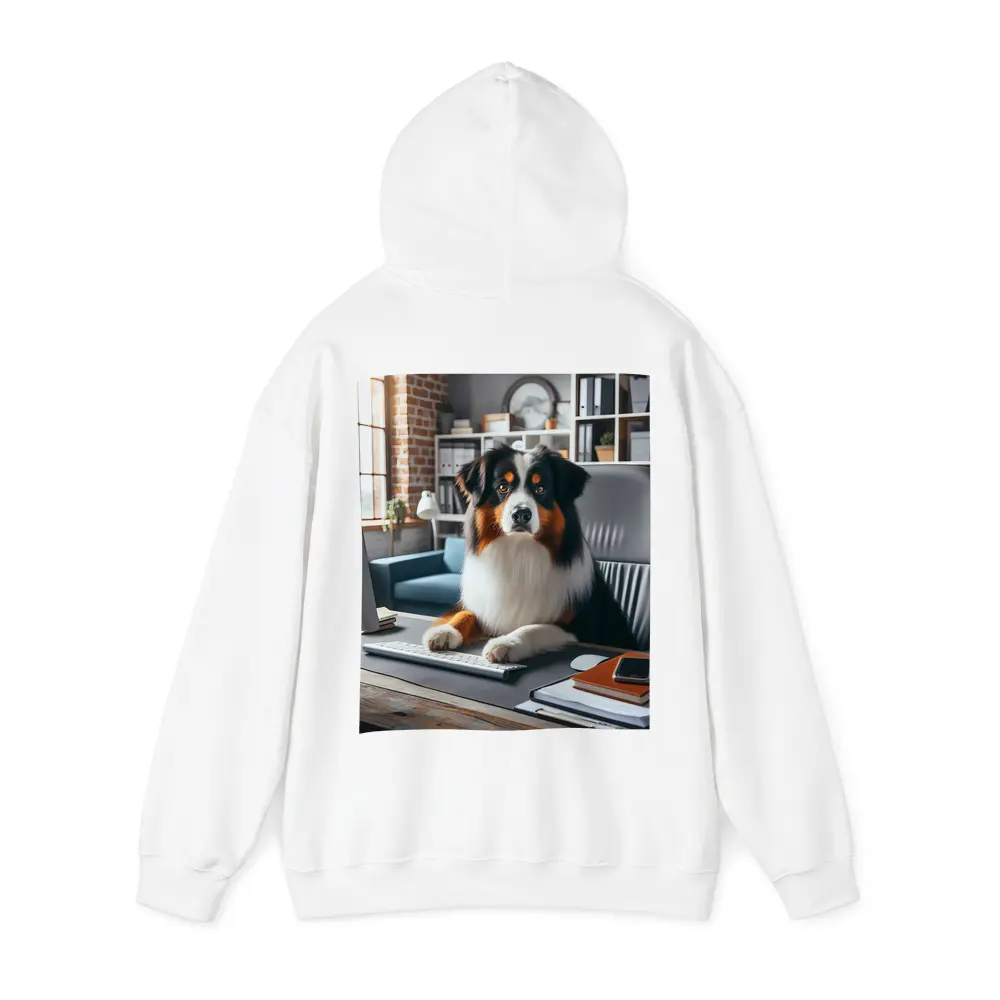 Australian Shepherd Dog Sitting Office Desk – Hoodies