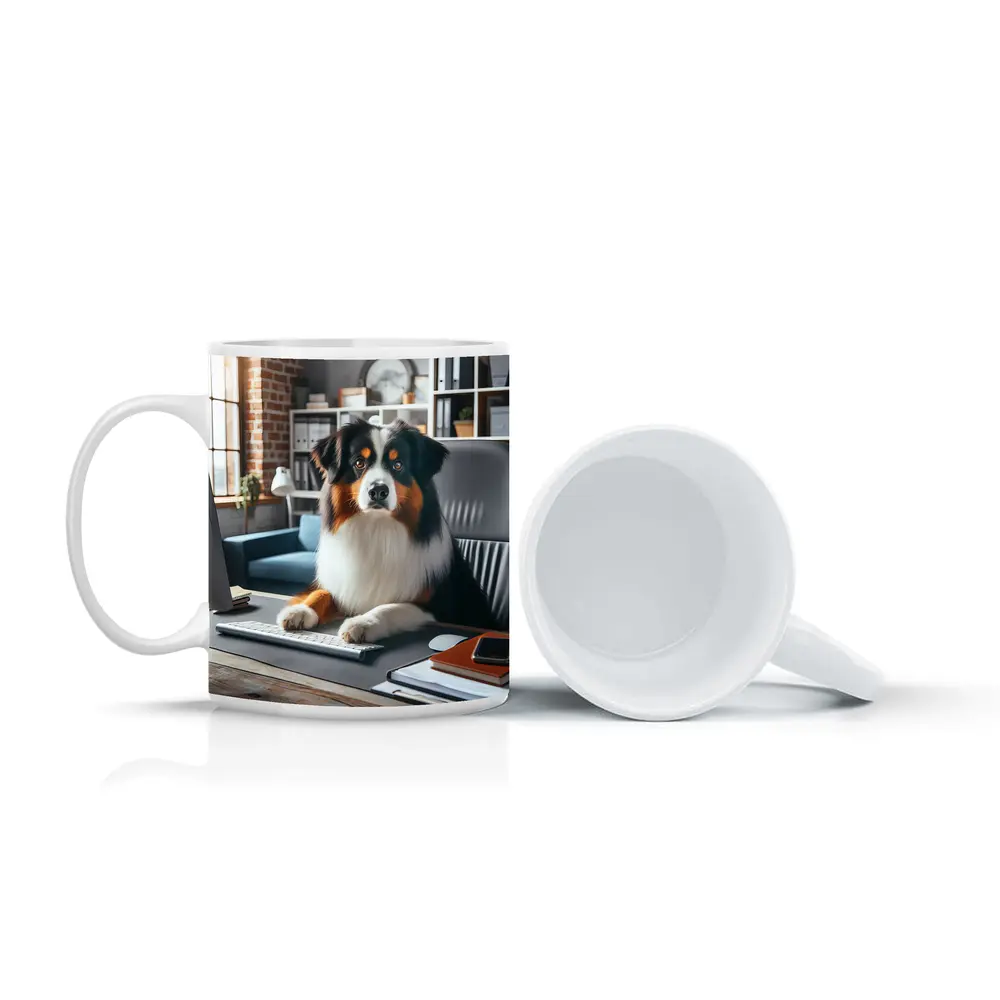 Australian Shepherd Dog Sitting Office Desk – Mugs