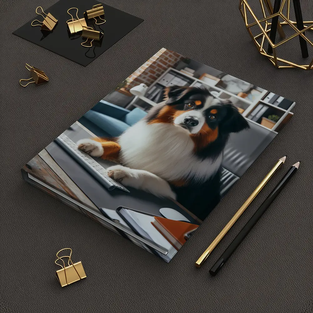 Australian Shepherd Dog Sitting Office Desk – Notebooks
