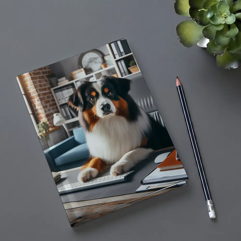 Australian Shepherd Dog Sitting Office Desk – Notebooks