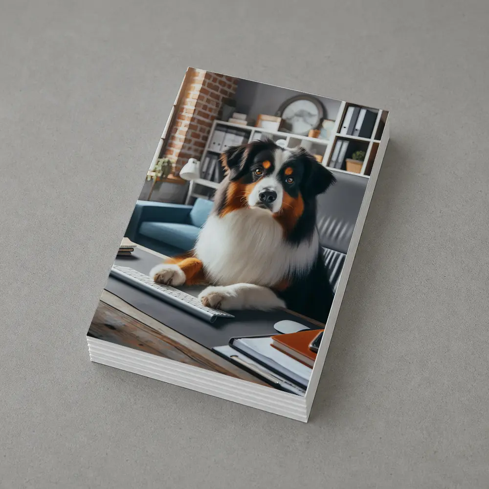Australian Shepherd Dog Sitting Office Desk – Postcards