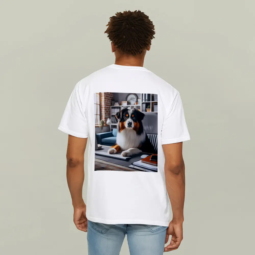 Australian Shepherd Dog Sitting Office Desk – T-Shirts