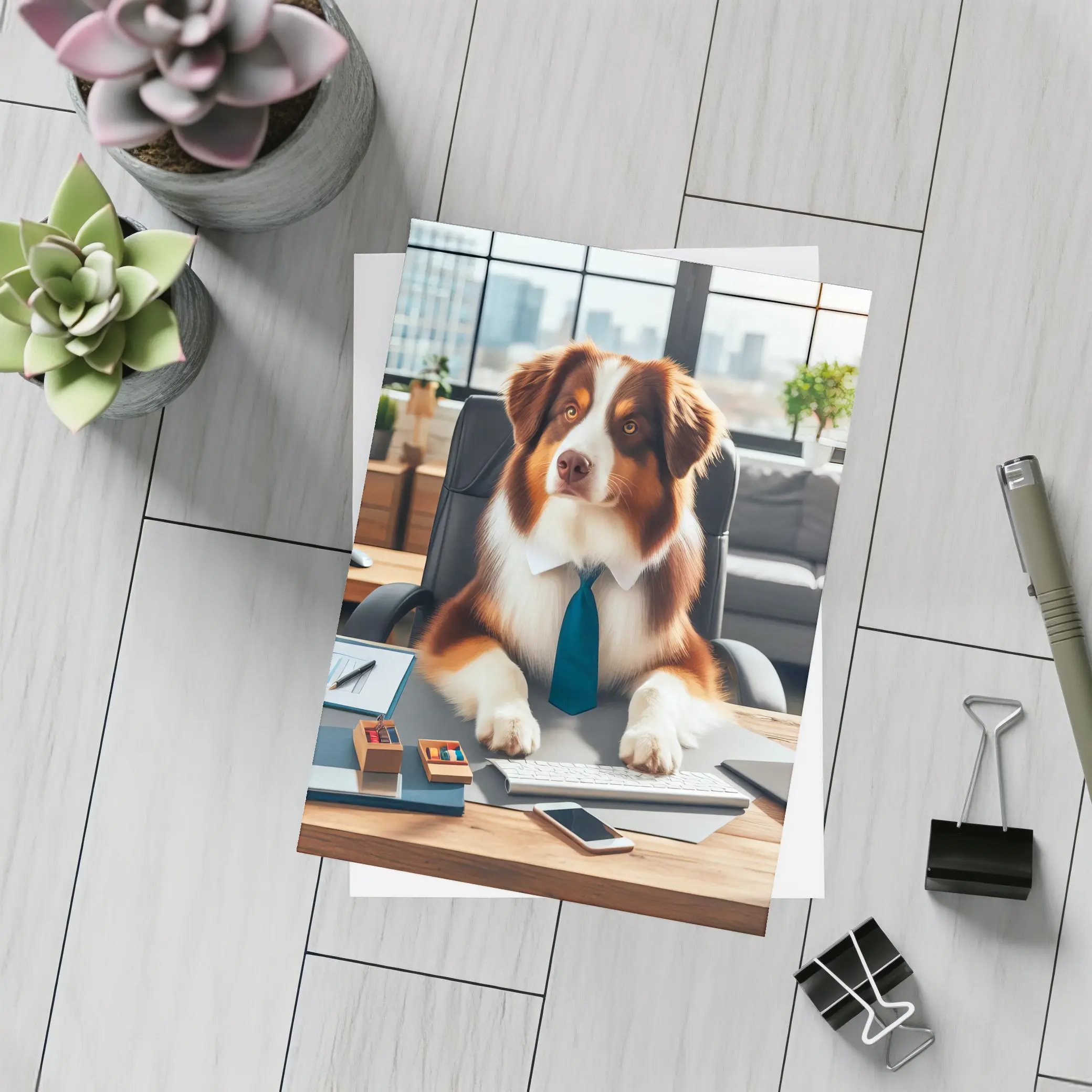 Australian Shepherd Dog Office Desk Worker – Postcards