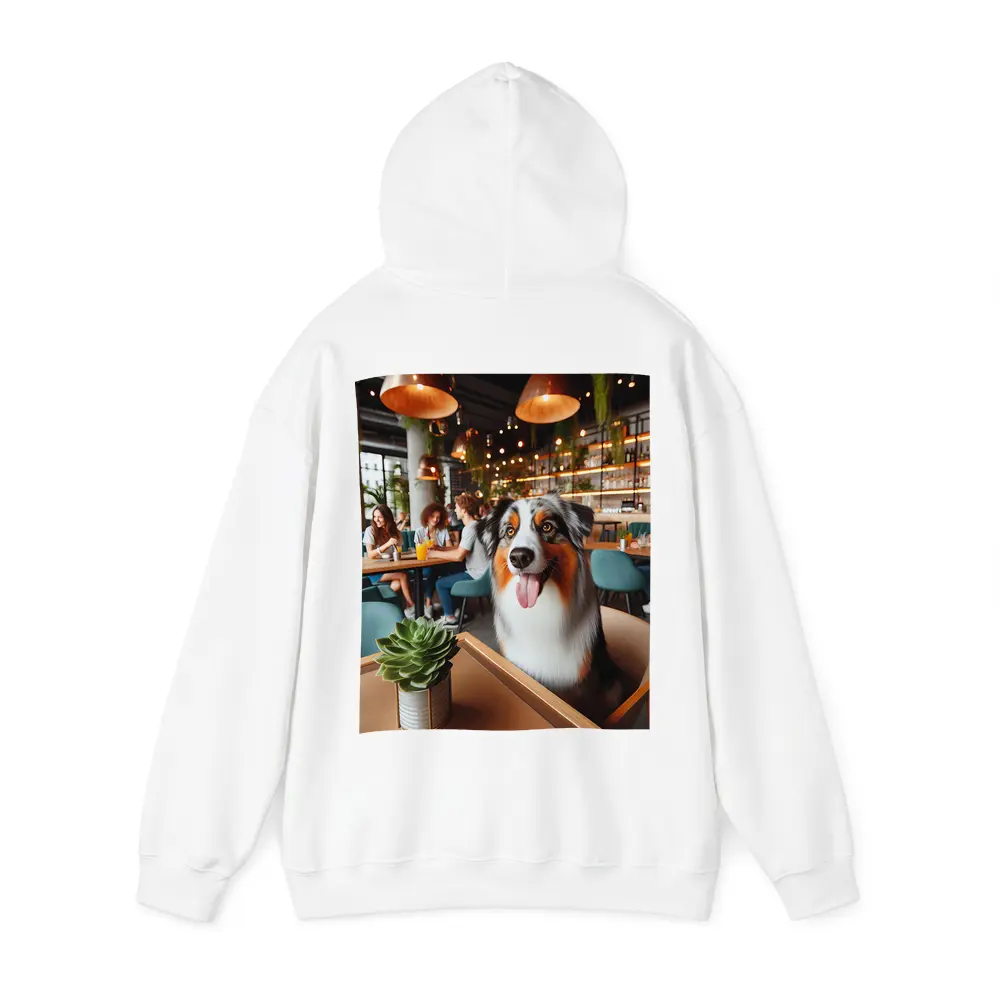 Australian Shepherd Dog Sitting in Cafe – Hoodies