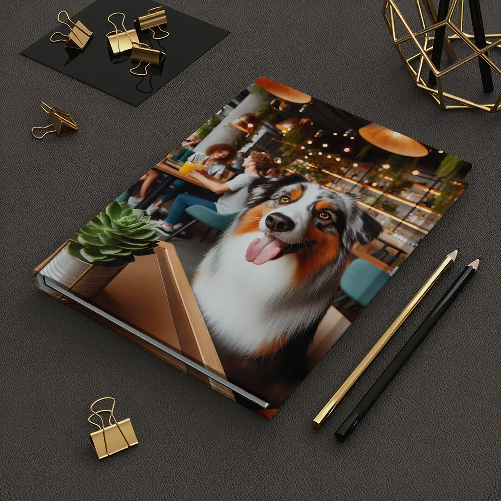 Australian Shepherd Dog Sitting in Cafe – Notebooks