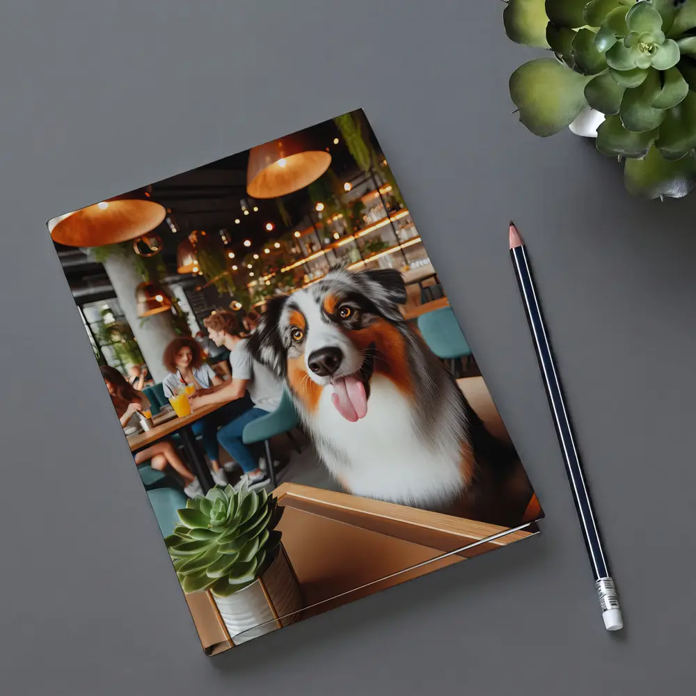 Australian Shepherd Dog Sitting in Cafe – Notebooks