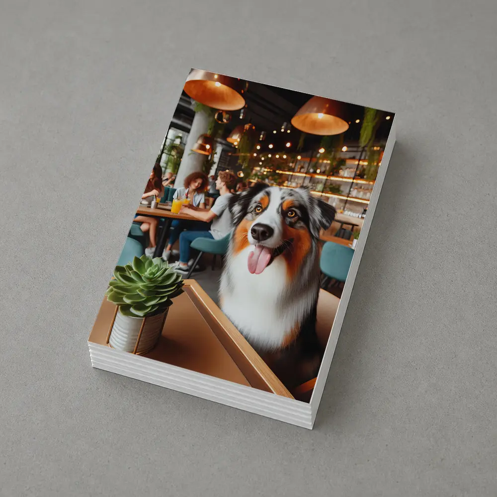 Australian Shepherd Dog Sitting in Cafe – Postcards