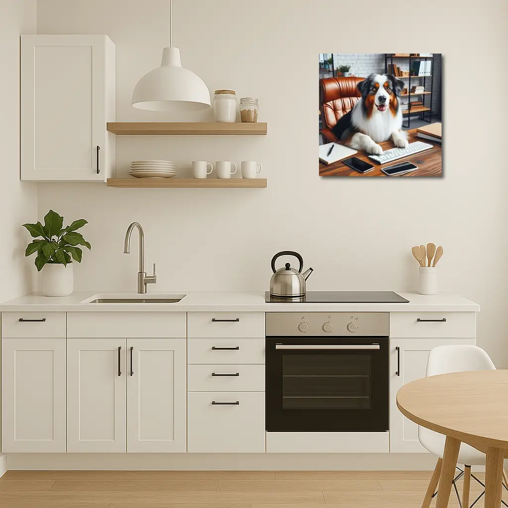 Australian Shepherd Dog Sitting Office Desk – Wall Art