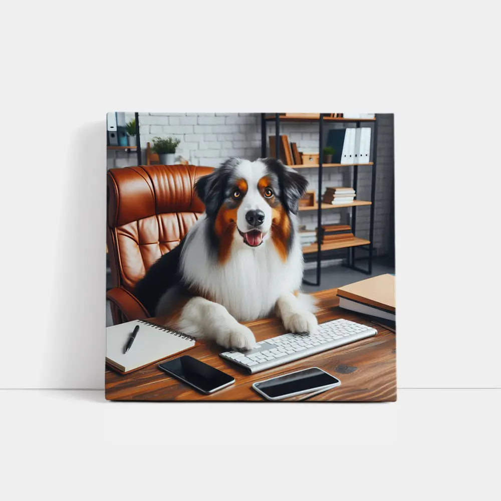 Australian Shepherd Dog Sitting Office Desk – Wall Art